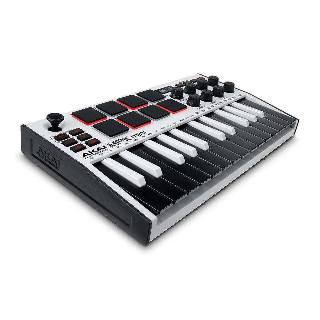 MPK Mini MK3 25 Key USB MIDI Keyboard Controller with 8 Backlit Drum Pads, 8 Knobs and Music Production Software, White