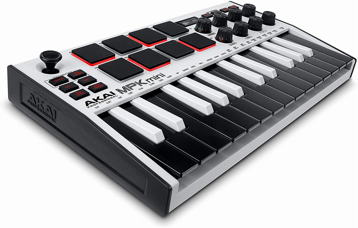 MPK Mini MK3 25 Key USB MIDI Keyboard Controller with 8 Backlit Drum Pads, 8 Knobs and Music Production Software, White